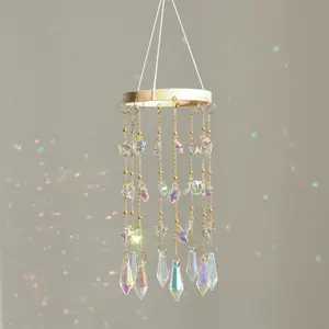 Round Rainbow Crystal Wind Chime, Sun Catcher Rainbow Maker, Simple Style Hanging Decor, Bedroom Window Balcony Atmosphere Ornament, Healing Gift for Best Friend, Hangable Decorative, Boho Decor