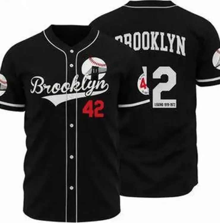 Legend 42 Jackie Robinson Tribute Baseball Jersey, Black Button-Up Baseball Shirt, Vintage Sports Fan Jersey