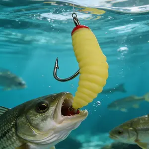 Soft Maggots Bait with Hook Fake Breadworm Fishing Lure Artificial Wax Worm Freshwater Plastic Bug, Fishing Accessories, Soft Fishing Worms