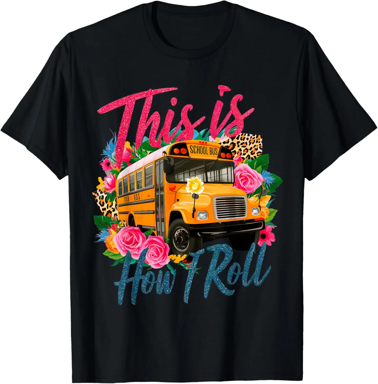 Women's Casual Graphic T-Shirt, Funny "This Is How I Roll" School Bus Driver, Distressed 100% Cotton Short Sleeve Streetwear Top, Shortsleeve, Tshirt, Vintage, Humorous Graphic Tee, Round Neck, Back-To-School, Fun School Theme