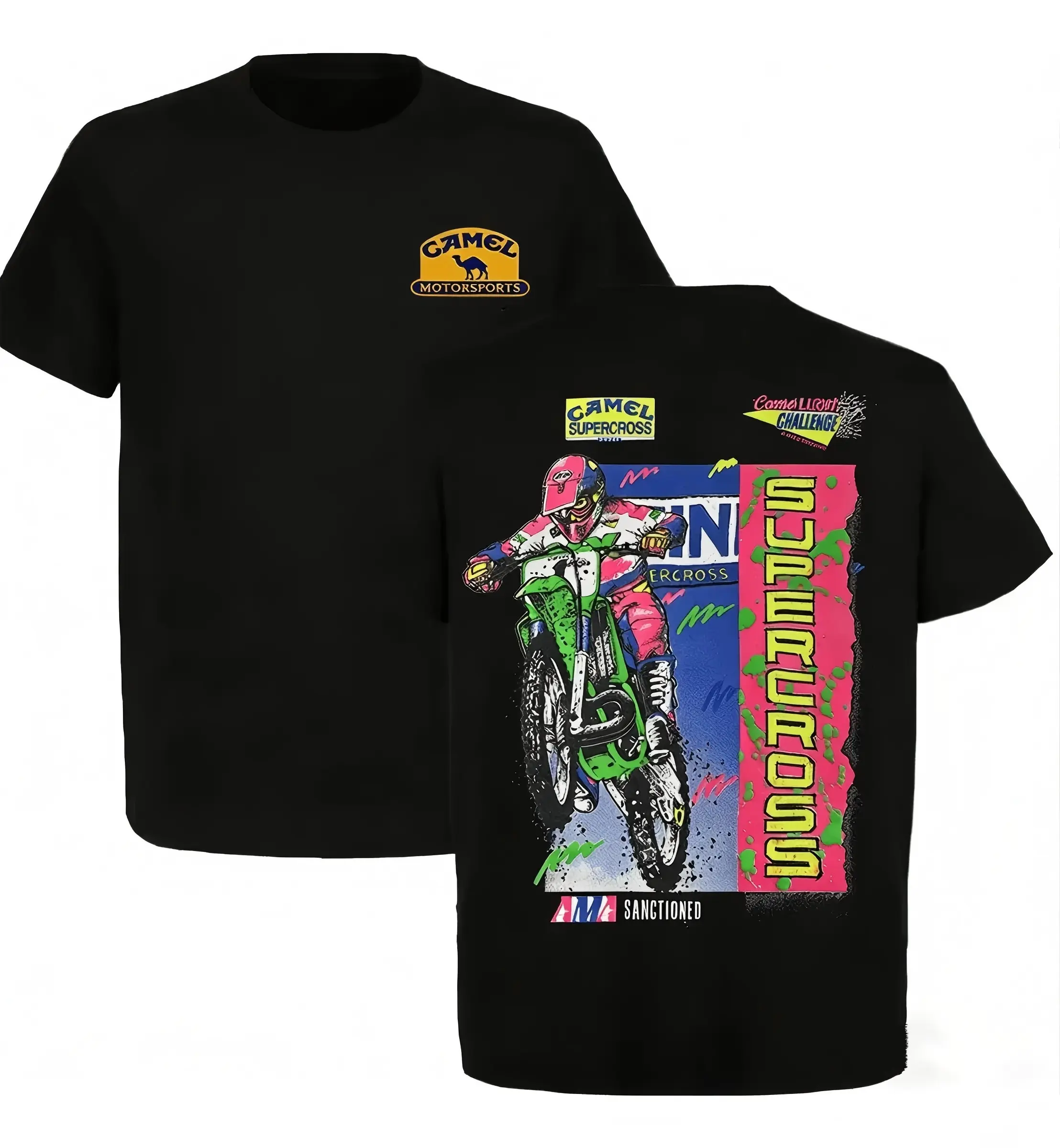 Men's Casual Short Sleeve Vintage T-Shirt - Men's Graphic Tee with 90s Supercross Motocross Graphic, Neon Racing Print Tops for Casual Wear, Vintage T Shirts, Retro, Mens Gifts, Cool Gifts For Guys, Motocross Art, Casual Streetwear With Racetrack Edge