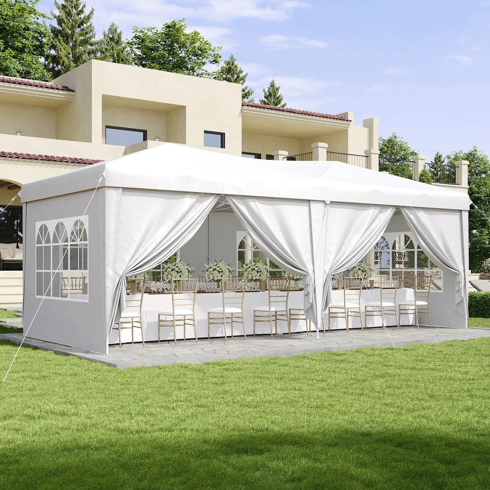 Aoxun 1-Push Pop-Up Canopy Tent, 6-Sidewall Waterproof Portable Instant Shelter, Ideal for Parties, Outdoor Events