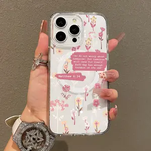 Magnetic Soft Case for iPhone11/12/13/14/15/16/promax, Floral pattern with Bible verse MagSafe Compatible,Aesthetic Pattern Design Lightweight,AntiScratch,and Trendy