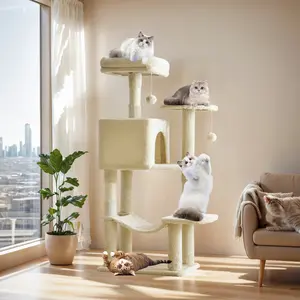 Cat Tree Tower, Multi-Cat Climbing Tower with Condo, Natural Sisal Scratching Posts, Extended Platform, Hammock, Pet House for Indoor Cats and Kittens Play