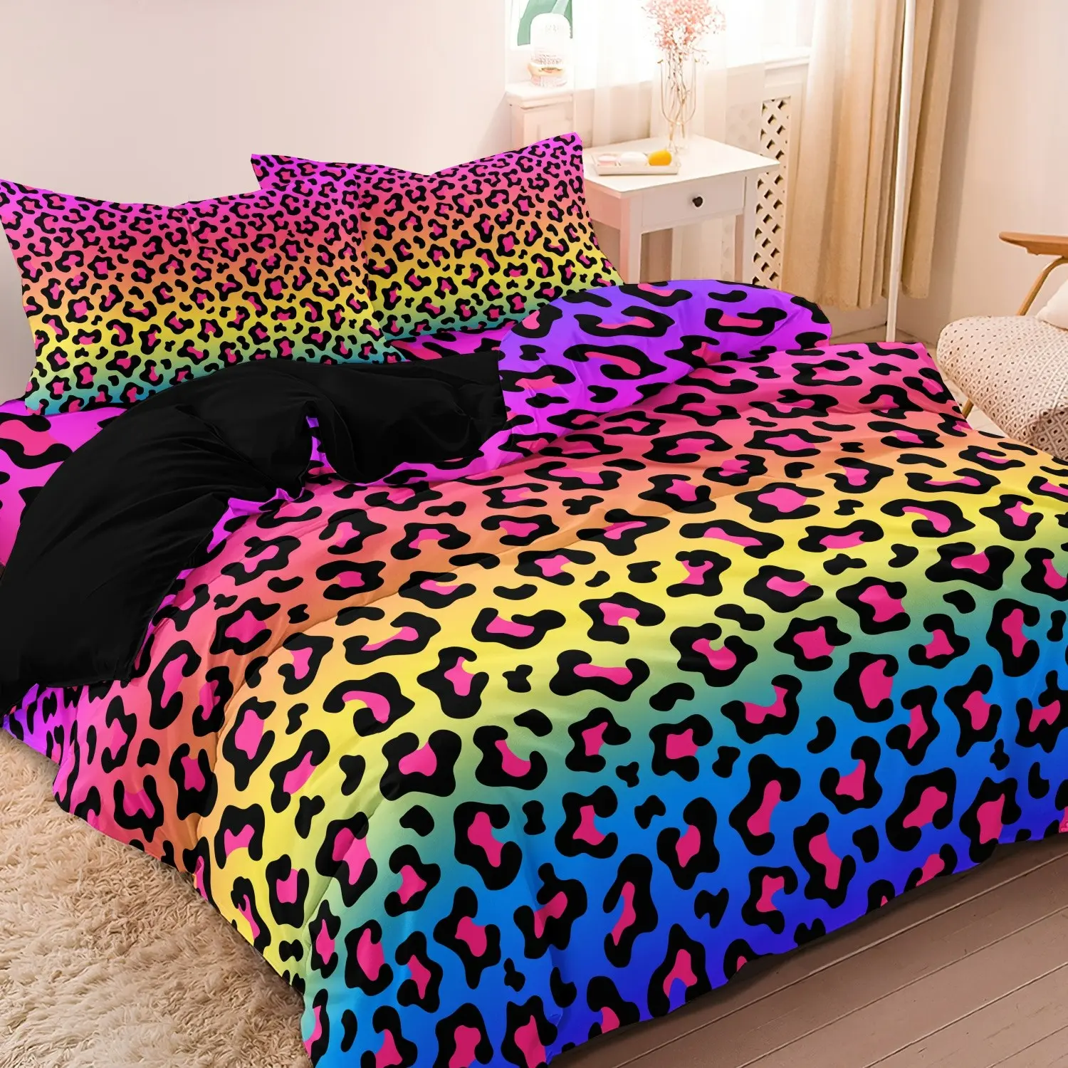 3pcs Colorful Leopard Print Theme Design Printed Duvet Cover Set, Decorative Duvet Cover, Super Soft Digital Printed Duvet Cover Kit Bedding Without Filling, Suitable for Bedroom, Hotel, Festival Gift, Couple Exchange Gift