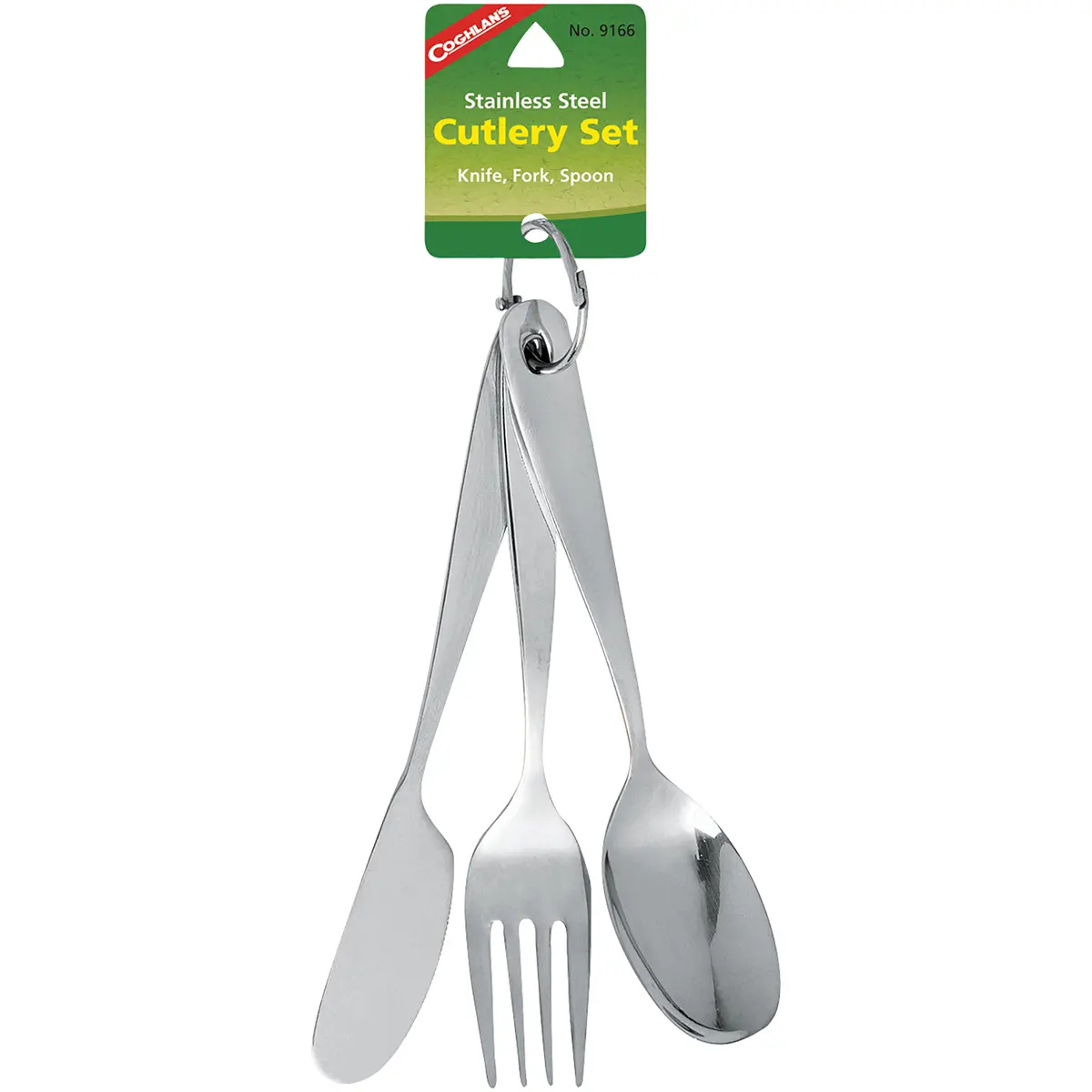 Coghlan's Camping Utensils, 3-Piece Reusable Stainless Steel Cutlery Set with Detachable Ring for Backpacking, Hiking, and Travel