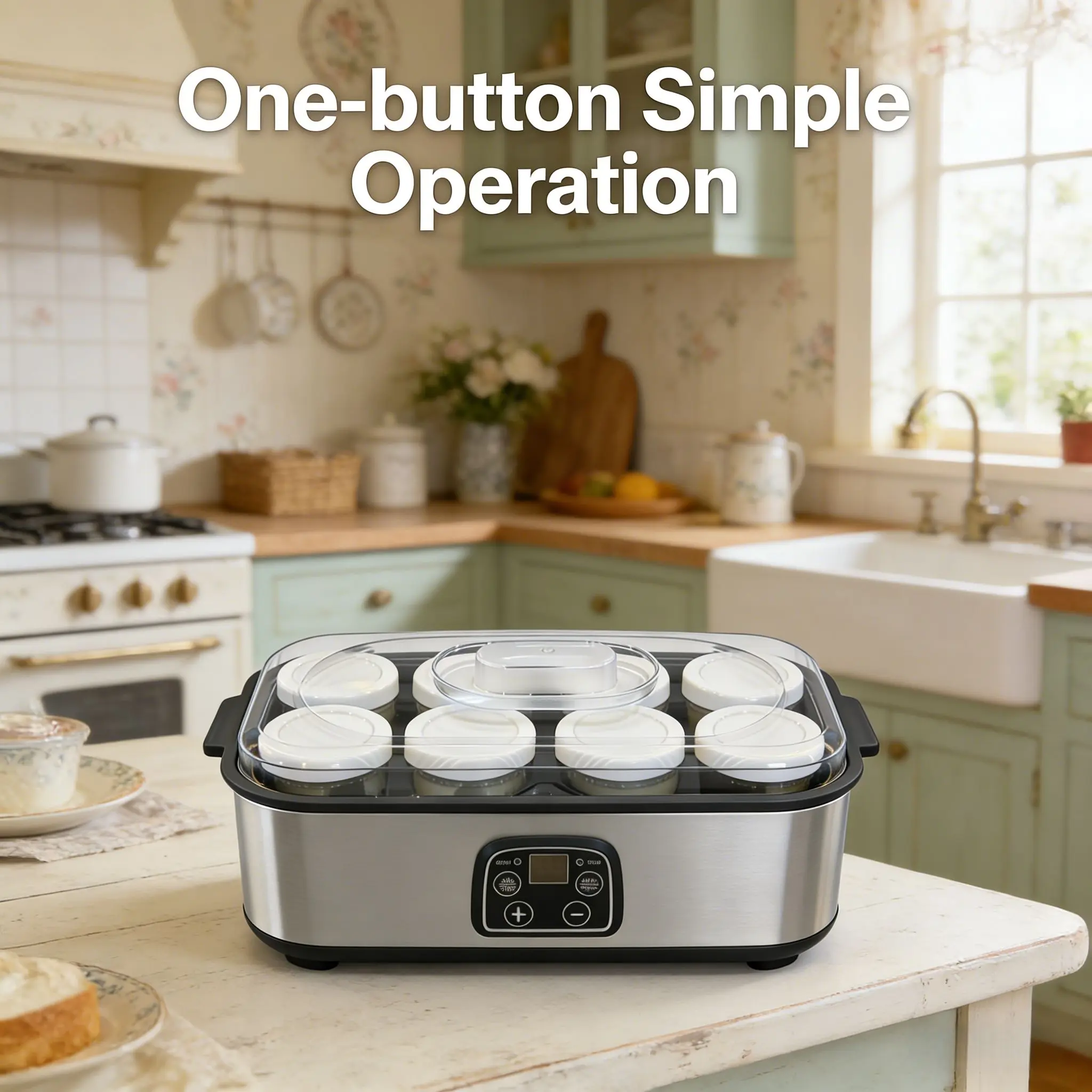 Automatic Yogurt Maker - Compact Size, 8 Glass Jars, Consistent Temperature Control, Auto Ferment, Easy to Use & Clean, Safe and Family-Friendly for Health-Conscious Households, Includes 5 FREE Kitchen Essentials for Healthy Homemade Probiotic-Rich Yogurt