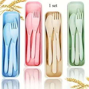 Reusable Cutlery Set, 1 Set Portable Wheat Straw Cutlery Set, Including Spoon & Fork & Knife, Tableware Set for Travel Picnic Daily Use, Dinnerware Sets