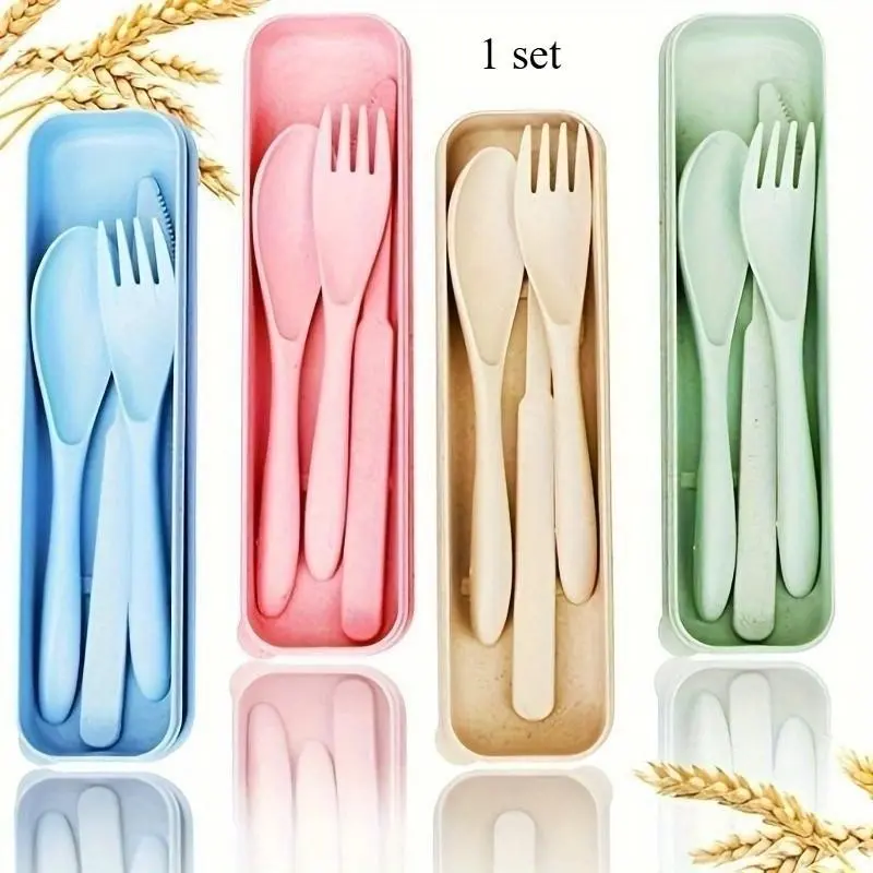 Reusable Cutlery Set, 1 Set Portable Wheat Straw Cutlery Set, Including Spoon & Fork & Knife, Forks Spoons and Knives Set, Tableware Set for Travel Picnic Daily Use, Dinnerware Sets, Modern Tableware Sets