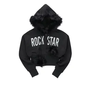 Felecia Black Zip Up Hoodie With Fur Hood