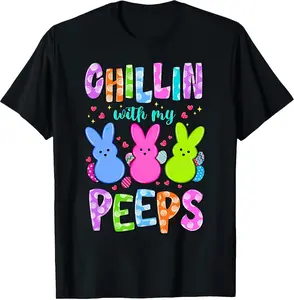 Chillin with My Peeps Easter Shirts for Women, Easter Bunny Tshirt, Funny Easter Gifts T-Shirt  Breathable T-shirt