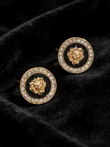 A Pair of Stylish Retro Lion Head Full-Diamond Stud Earrings - Black & Gold Embossed Light Luxury Stud Earring Jewelry, Women's Daily/Party Accessories, Perfect Gift for Girlfriends, High Quality Earrings