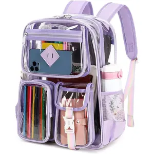 Clear Backpack for School, Heavy Duty PVC Transparent Bookbag for Stadium Approved See Through Backpack computer travel bag