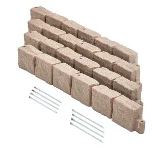 VEVOR Faux Stone Landscape Edging 46.8 x 3.9 in Realistic Lawn Edging,  Flexible Brick-Sized Garden Edging Border with Anchoring Spikes, Fade-Resistant Yard Edging for Driveways Walkway Beige