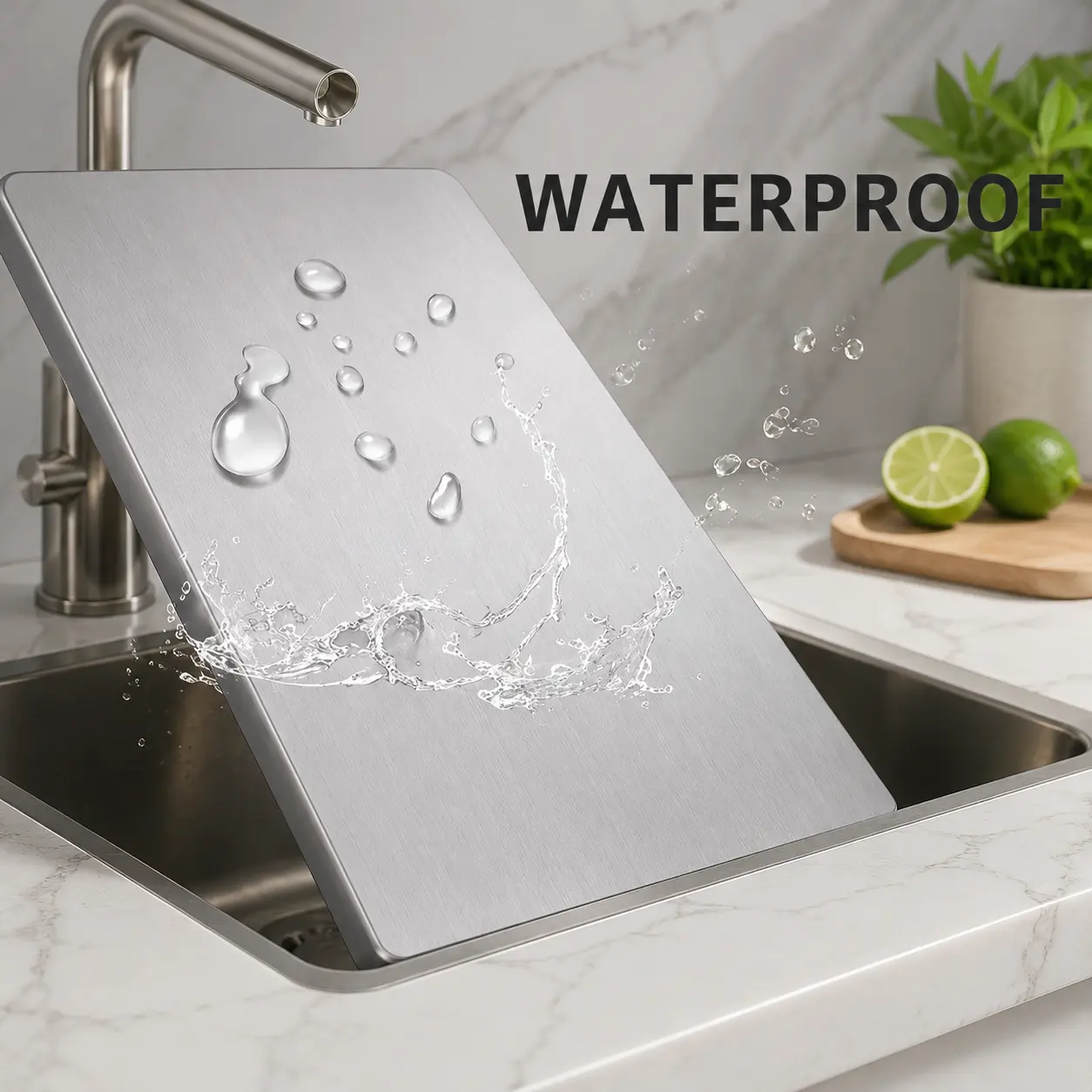 Stainless Steel Chopping Board - Non-slip Kitchen Cutting Board for Use with Knives, Essential Household Kitchen Accessory Gadget