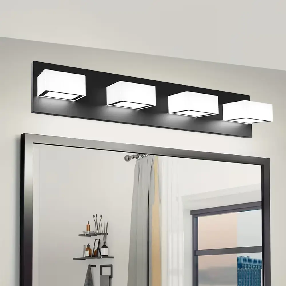 24W Power Iron-Acrylic 4-Light Brushed Nickel Bathroom Vanity Fixture, 26in Modern Wall Lamp for Vanity Setup, Indoor Lighting with LED Lights, Over-Mirror Home Lighting (1 Wall Lamp)