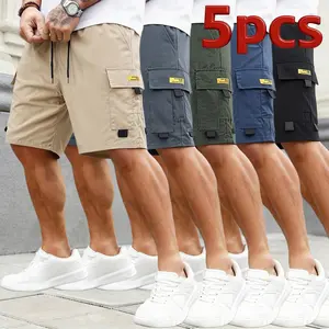 Men’s 5-Pack Cargo Shorts, Loose-Fit Casual Tactical Shorts with Multiple Utility Pockets, Elastic-Waist Summer Shorts for Men, Ideal for Outdoor Activities, Hiking, Work, and Everyday Casual Wear