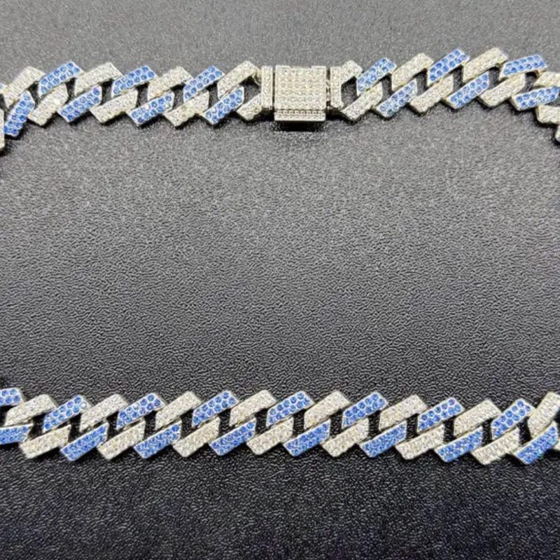 Iced out blue and silver diamond chain