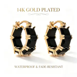 14K Gold Plated Sparkly Cubic Zirconia Hoop Earrings - Elegant Unisex Statement Costume Jewelry, Men's Earrings