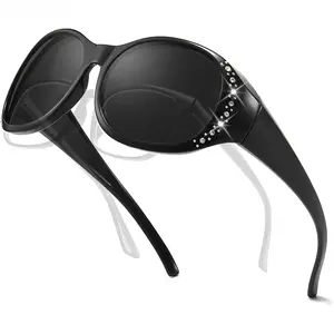 Good osierds Women's Polarized Fit Over Sunglasses with Rhinestones, Oversized UV400 Anti-Glare Shades for Prescription Glasses, Summer Driving Road Trip Wrap Around Bling Eyewear Beach Vacation