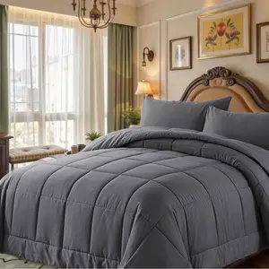 DOWNCOOL 3pcs Lightweight Comforter Set for All Seasons, Bed in a Bag with 1 Comforter & 2 Pillowcases (Only 1 for Twin Size), Quilted Box-Stitch Design