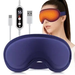 Heated 3D Contour Eye Mask - Adjustable, 4 Vibration Motors, 5 Temperature Levels, Light Blocking, 1.5M USB Cord, Timed Warm Compress Pad for Fatigue Relief & Dark Circle Reduction