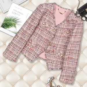 New Women's Fashion V-neck Top Long Sleeve Tassel Triangle Hemp Four Pocket Cover Fake Pocket Small Coat