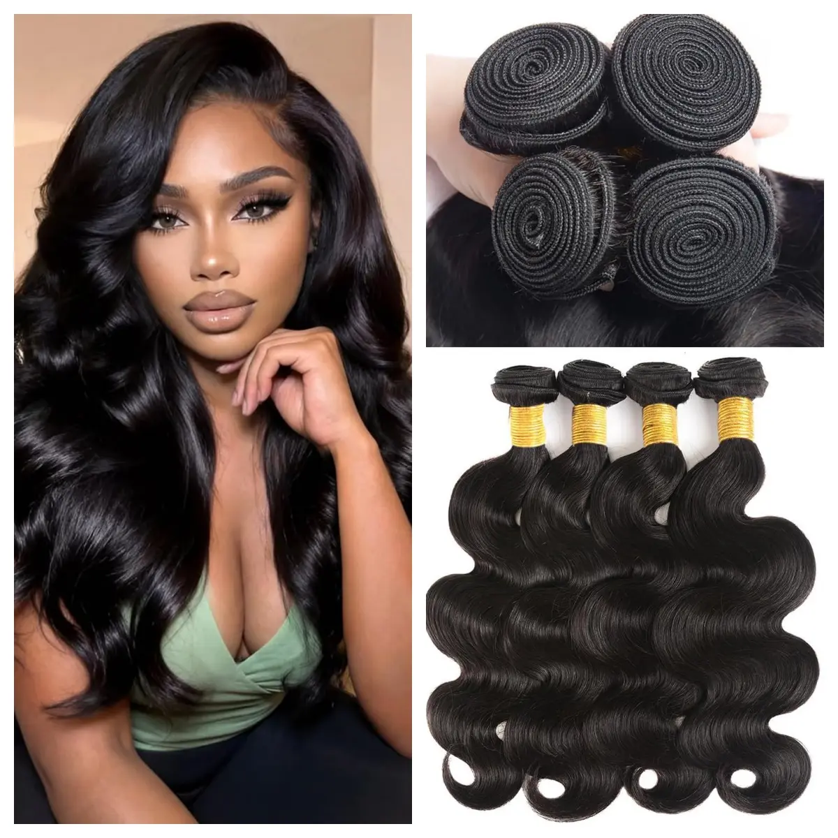Human Hair Bundles, Brazilian Virgin Hair, Deep Curly,Body wave,Straight, Natural Black, Wet And Wavy Bundles, Style Keep Texture Silky Soft, Hair Extension