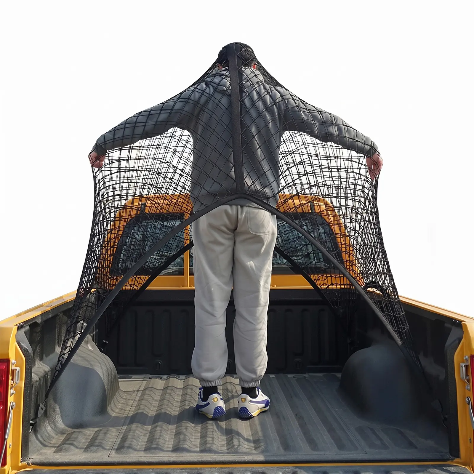 GJANSH Cargo Net for Pickup Truck Bed - Stretchable 4'x4' to 7'x7', High Elastic Fine Mesh 1''x1'' with 8 Metal Carabiners - Ideal for ATV, SUV, UTV, Truck and Boat Use (Double Layer)