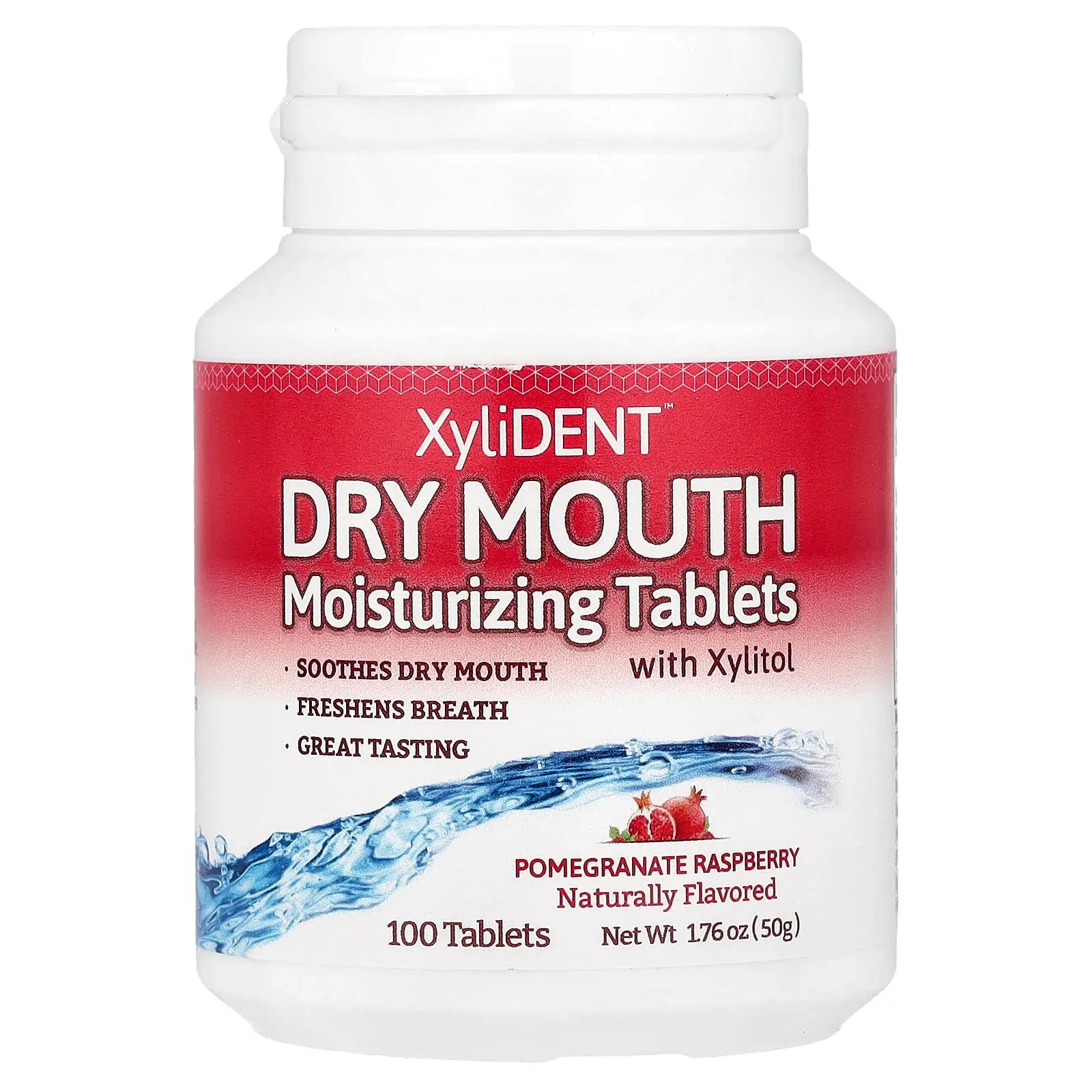 XyliDENT Dry Mouth, Moisturizing Tablets with Xylitol, Pomegranate Raspberry, 100 Tablets, 1.76 oz (50 g)