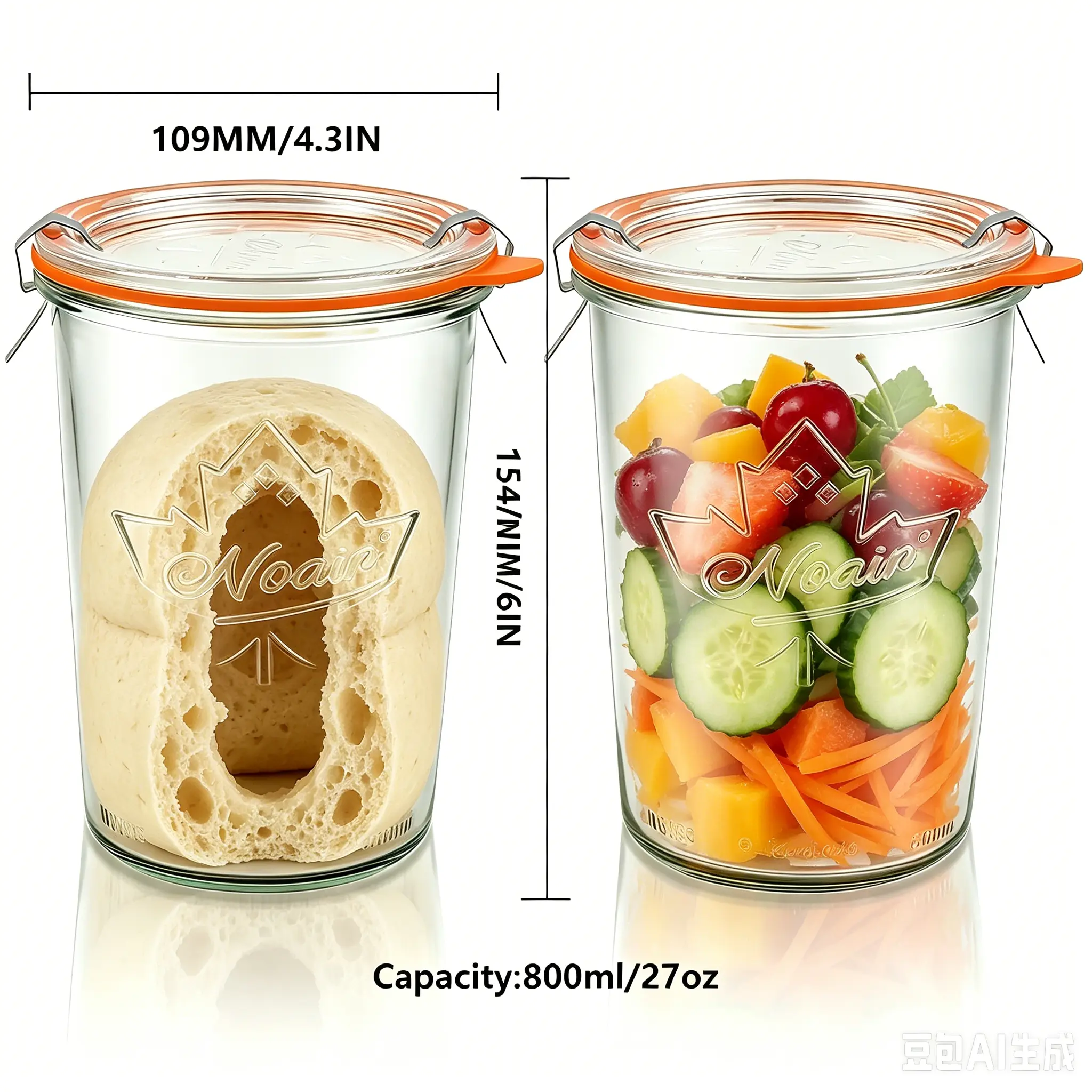 27-oz Wide-Mouth Tempered Glass Canister - Straight Body Kitchen Storage Jar, Large-Capacity Home Organizer with 2 Measurement Markings, Sealing Glass Lid & Plastic Lid for Sourdough Fermentation, Candy Storage, Candyjar