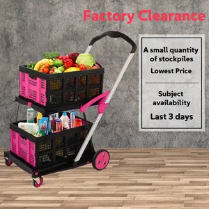 Multi-Use Functional Collapsible Carts | Mobile Folding Trolley | Shopping Cart with Storage Crate，Foldable Utility Cart with Wheels