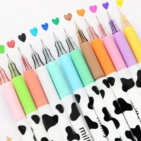 Cute Cow Pattern Gel Pen (12pcs/set), Colorful Writing Pen, Art Pen, Special Pen for Writing & Drawing Crafts, Stationery Supplies for School Office Home Use