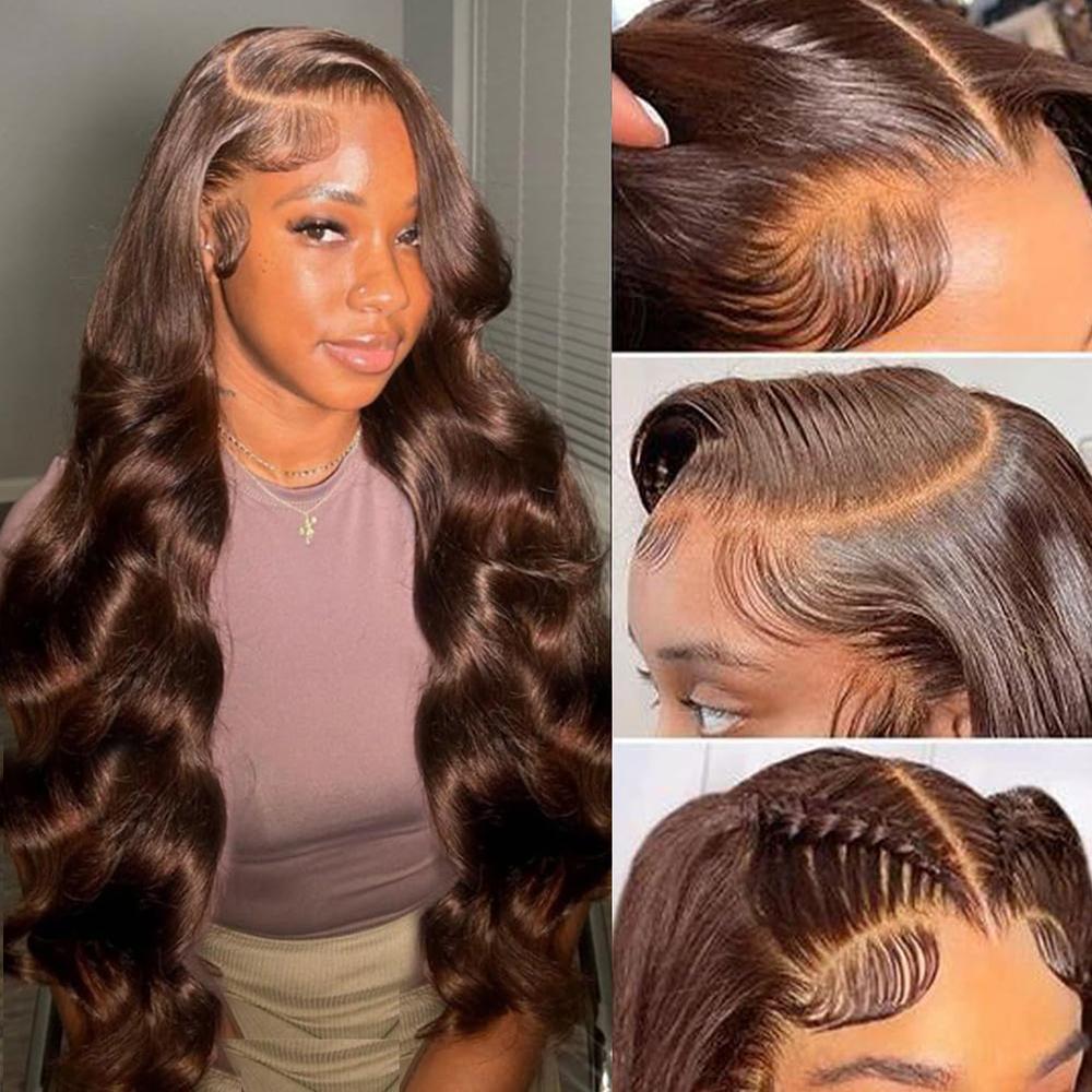 BLING HAIR Brown Body Wave 13x4 / 13x6 Lace Frontal Wig, Real Human Hair for Women with a Pre-Plucked Ear-to-Ear Hairline, Heat Safe, Human Hair Wigs, Female