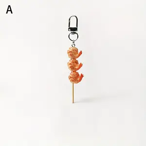 [Resin BBQ Keychain] Realistic Resin BBQ Skewer Keychain, Single Oblong Shaped Novelty Food-Themed Charm | Decorative Ladies Key Ring with Clip, Creative Accessory for Bags, Ideal Birthday Gift