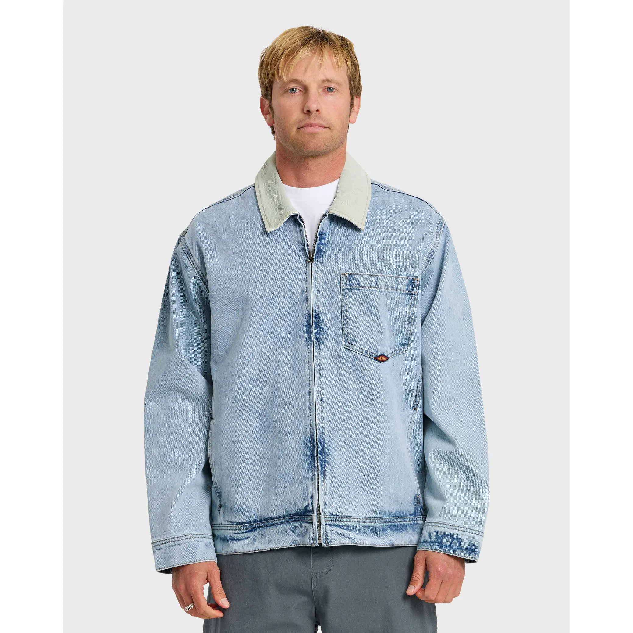Quiksilver | Surf Harrington Denim Jacket | Men's 100% Cotton Chest Pocket Regular Fit | Surf & Swim