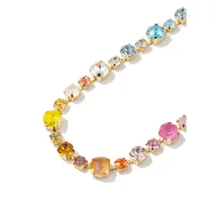 Women's Rainbow Crystal Tennis Necklace, Gold-Plated Colorful Gem Choker, Trendy Boho Statement Necklaces for Women, Ideal for Party & Daily Wear
