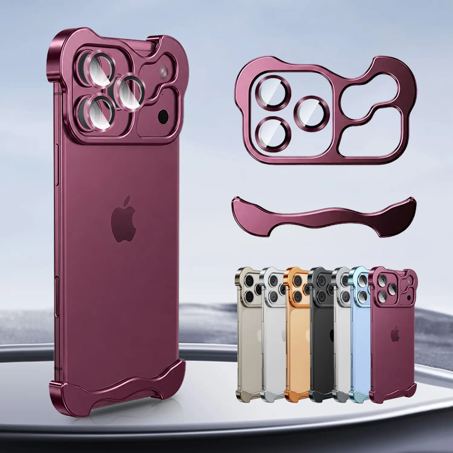Aluminium Phone Case Shell Cover - Protective Casing for iPhone 18 17 Pro Max, 16, 15, 14, 13 with Lens Camera Protection, Frameless Minimalist Design