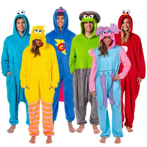 Sesame Street Character Union Suit Kigurumi Hooded One Piece Footless Fleece Pajama