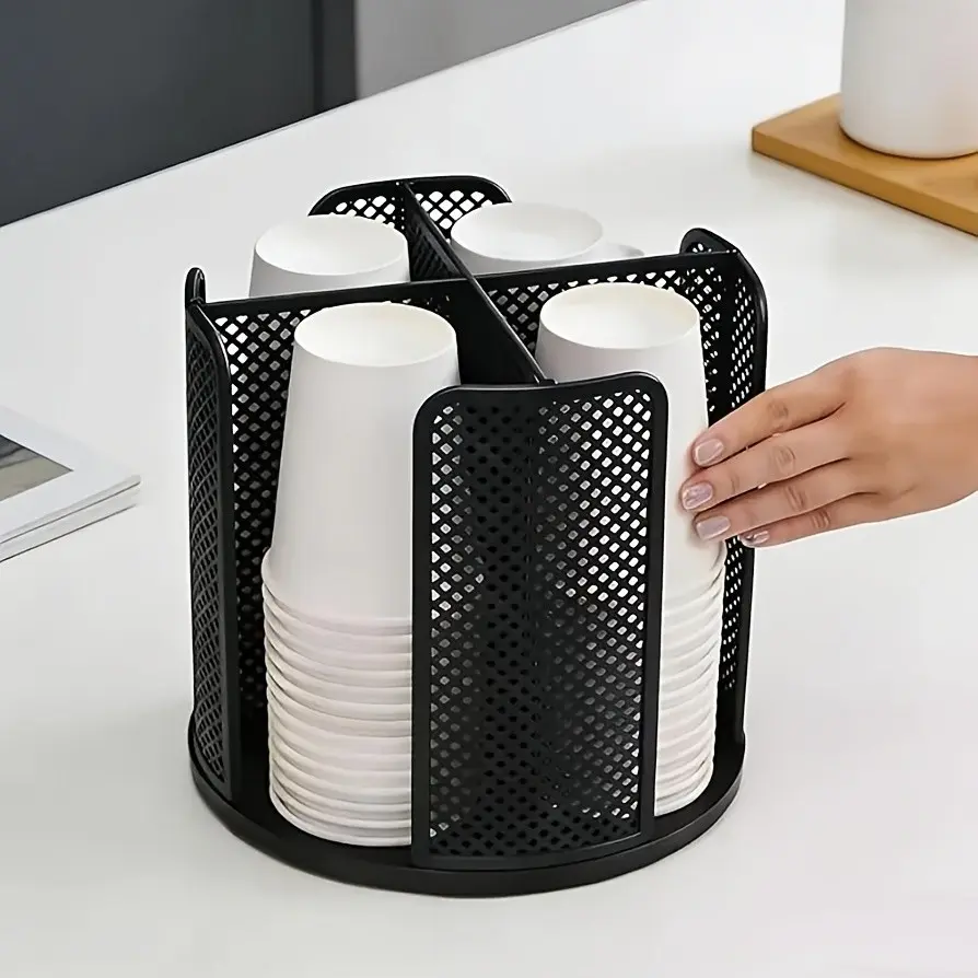 Elegant Disposable Cup Holder, Disposable Cup Dispenser, Tabletop Water Cup Storage Rack, Coffee And Tea Cup Storage Rack, Desktop Display Rack, 360° Rotatable