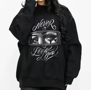 Never Look Back Sweatshirt for Women, Retro Tattoo Eyes Graphic Pullover, Streetwear Hoodie Style For Men Women
