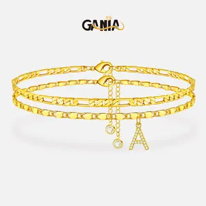 GANIA Letter Layered Ankle Bracelets for Women Dainty Chain Initial Pendant Anklets Set Hypoallergenic A-Z Gifts for Girls Trendy Adjustable Size Waterproof Costume Accessories