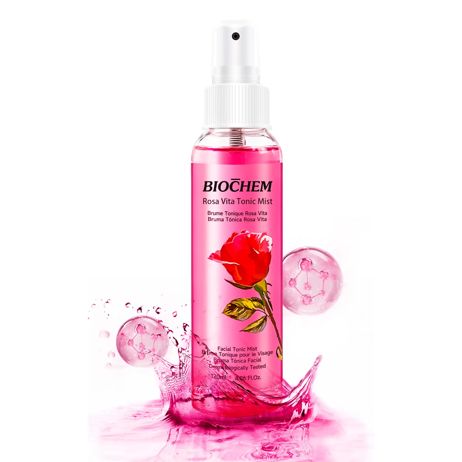 BIOCHEM Rosa Vita Tonic Mist - Refreshing, Hydrating Dry Skin Mist with Rosa Damascena (Rose) Flower Oil, Vitamins B3,B5,B6,B12,E, Skin Preparation & Smoothing Benefits - 120mL/4.06Fl. Oz. Skincare Product