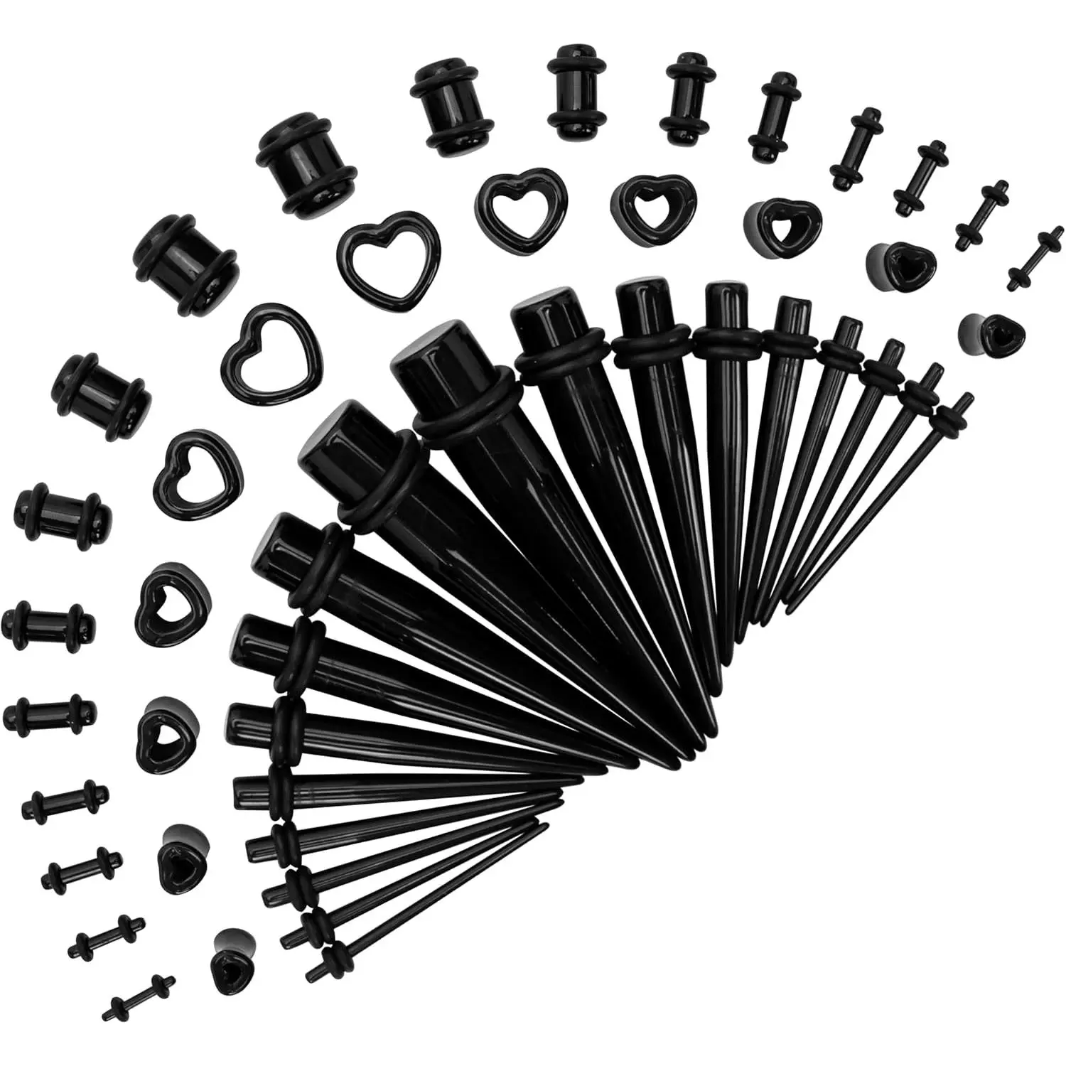 Unisex 48-Pcs Ear Stretching Body Jewelry Set - Vibrant Acrylic & Silicone Tapers, Plugs, Heart-Shaped Tunnels (14G-0000G), Metal Allergy-Friendly, Lightweight Solid Colors, Comfortable Easy-Wear, Vivid Glossy Look