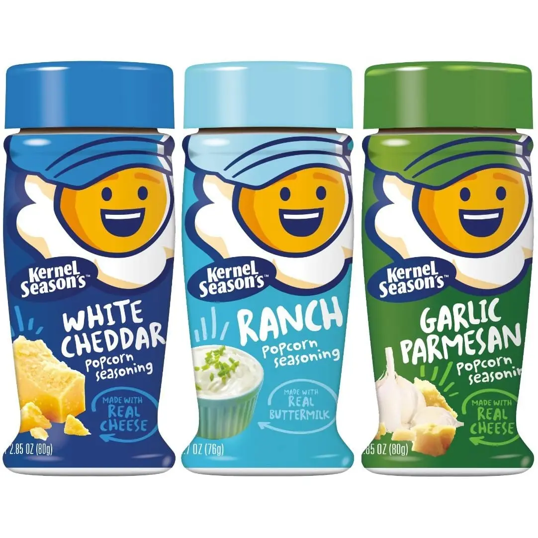 Kernel Season's Popcorn Seasoning Variety of 3, Ranch Parmesan & Garlic and White Cheddar, 2.85 Ounce (set of 3 seasonings)