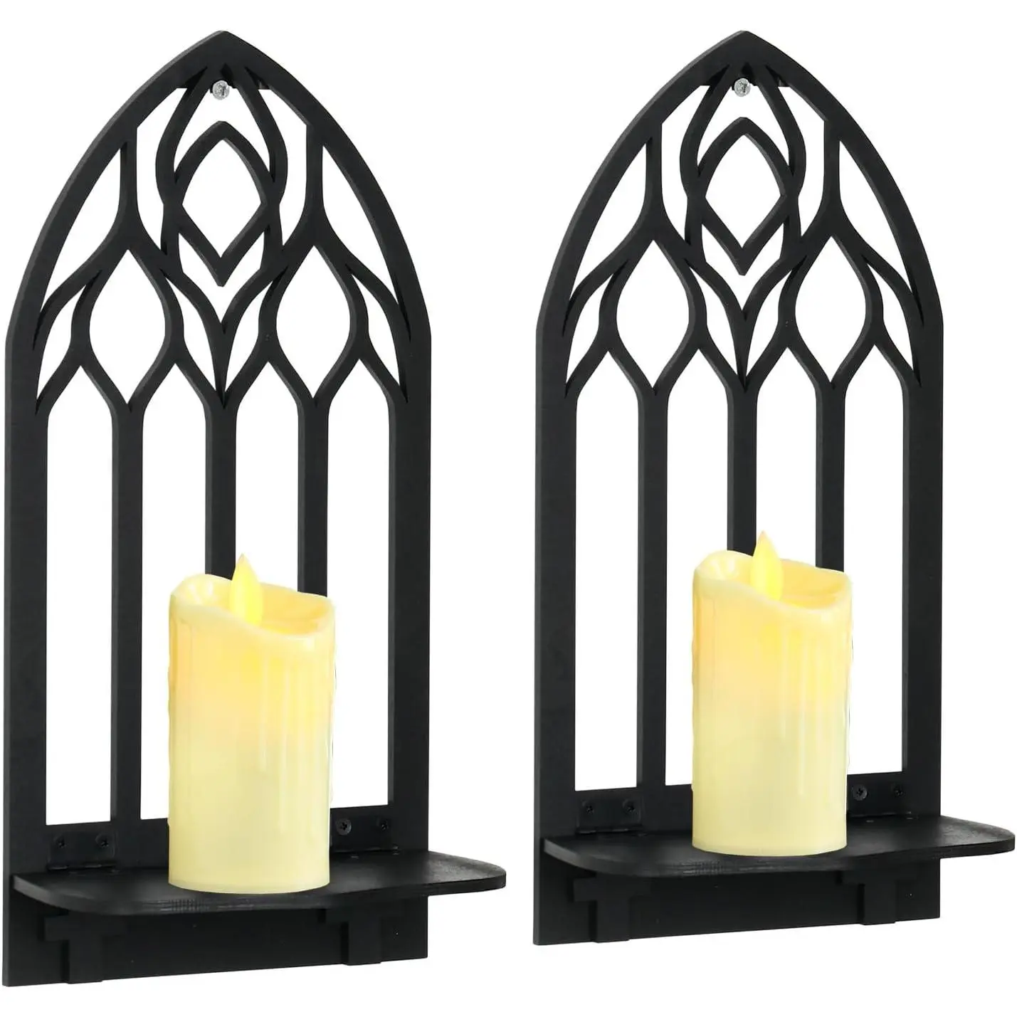 X-CDH03 2 Pcs Gothic Sconces Wall Decor Black Goth Decor Arched Church Wall Gothic Decor Art Gothic Bathroom Decor Gothic Home Decor for Living Room Kitchen Dinner Room (Upward) Metal Set