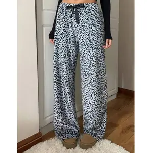 Unisex Plaid Fleece Print Drawstring Pants, Casual Daily Wear, Winter Warm Sleepwear, Christmas Gift, Long Pants