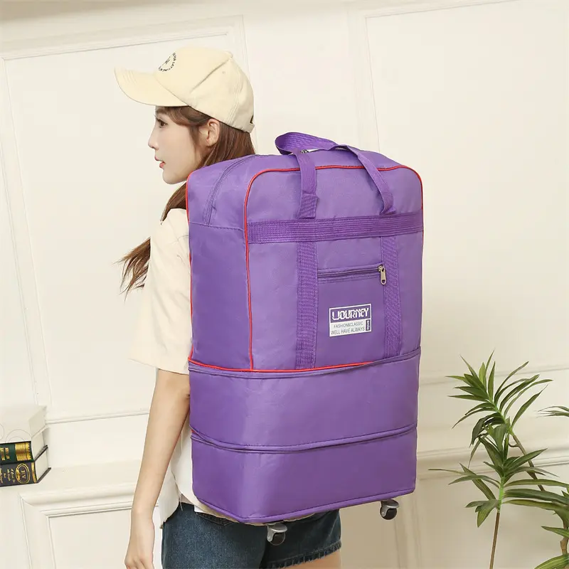 Rolling Expandable Wheeled Travel Duffle Bag - Sturdy Synthetic Adjustable Polyester Large-Capacity Collapsible Portable Travel Gear with 5 Universal Wheels, Ideal for Storage, Camping Trips