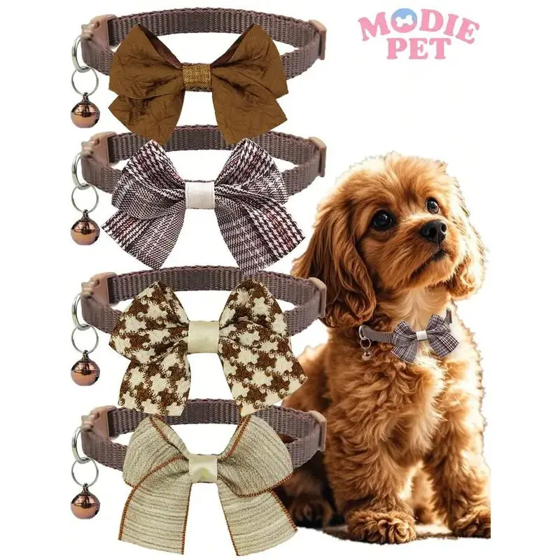 Adjustable Cute Collars for Cats and Dogs - Pet Collar with Decorative Bow Knot, Attached Bell