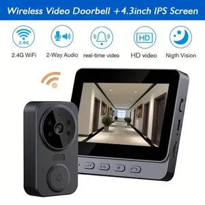 Wireless Doorbell Camera with 4.3 Inch Screen, Real-Time Indoor Monitoring, Wi-Fi Video Doorbell for Seniors, Local Storage, Wifi Smart Doorbell